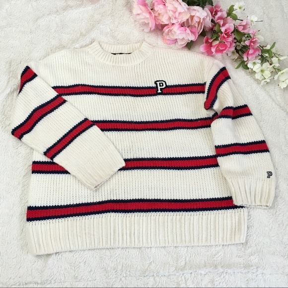 Victoria's Secret PINK Striped Mock Neck Knit Sweater - Picture 1 of 10